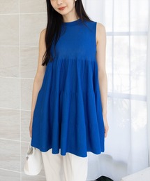 CLEAR BASIC | ティアードノースリーブニットチュニック[オフィスカジュアル 着回し抜群 大人]≪AW新作≫(チュニック)