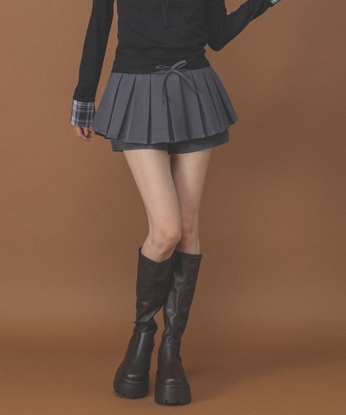 3.3 Field Trip （3.3フィールドトリップ）の「3.3 Field Trip／プリーツスカパン（スカート・レディース・グレー/ブラウン・FREE）」の2枚目の写真