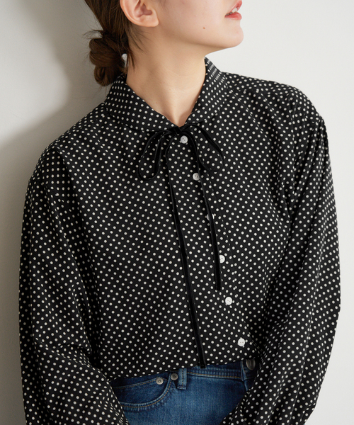 【美品】IENA sese 38 ミニラウンドカラードットブラウス　ブラックA ミニラウンドカラーブラウス（シャツ/ブラウス）｜IENA（イエナ）の