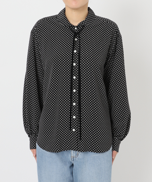 【美品】IENA sese 38 ミニラウンドカラードットブラウス　ブラックA セール】ミニラウンドカラーブラウス（シャツ/ブラウス）｜IENA