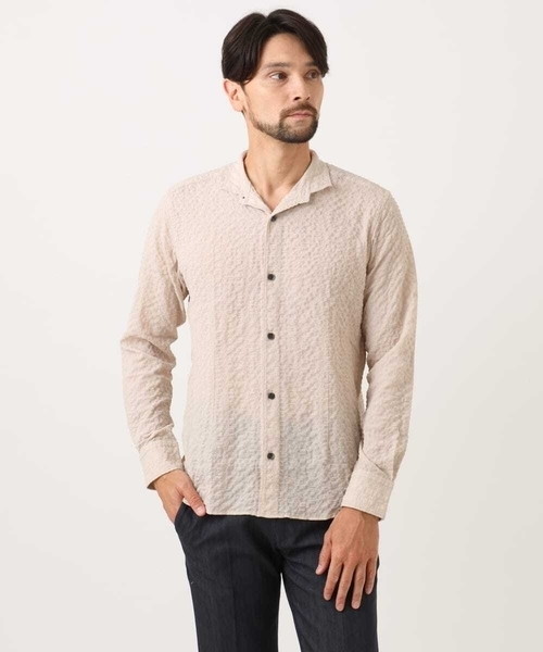 MICHEL KLEIN HOMME (ミッシェルクランオム)の「シアーサッカー調長袖シャツ(Tシャツ/カットソー・メンズ・ブルー/ベージュ/ネイビー・MEDIUM/LARGE/X-LARGE)」の2枚目の写真