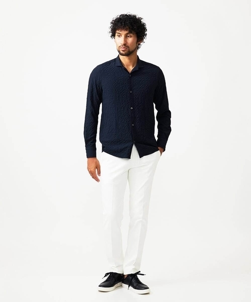 MICHEL KLEIN HOMME (ミッシェルクランオム)の「シアーサッカー調長袖シャツ(Tシャツ/カットソー・メンズ・ブルー/ベージュ/ネイビー・MEDIUM/LARGE/X-LARGE)」の8枚目の写真