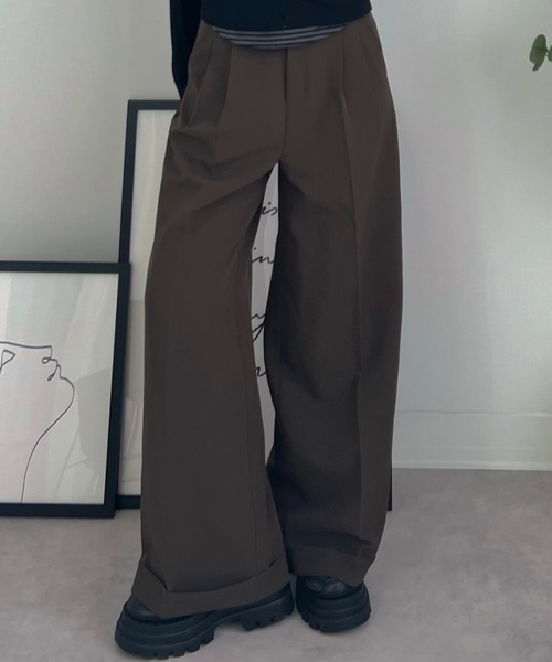 ZOZOMARKET(ゾゾマーケット)の「ZOZOMARKET by tomoka - ジョーゼットストレートスラックスパンツ(スラックス・レディース・ブラウン・マルチサイズ)」の1枚目の写真