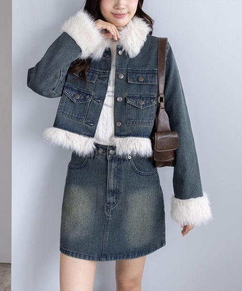 clear（クリア）の「デニムファージャケット(セット可)［大人 カジュアル 着回し力抜群］≪AW新作≫（デニムジャケット・レディース・ブラック/ブルー・F）」の2枚目の写真