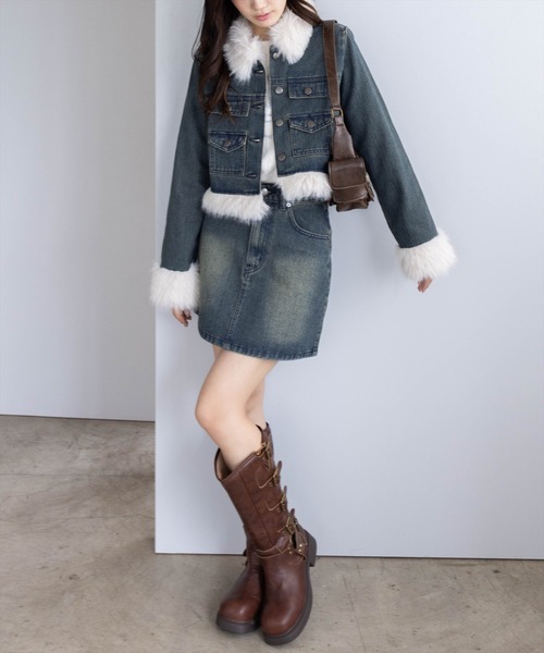 clear（クリア）の「デニムファージャケット(セット可)［大人 カジュアル 着回し力抜群］≪AW新作≫（デニムジャケット・レディース・ブラック/ブルー・F）」の3枚目の写真