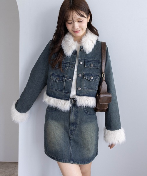 clear（クリア）の「デニムファージャケット(セット可)［大人 カジュアル 着回し力抜群］≪AW新作≫（デニムジャケット・レディース・ブラック/ブルー・F）」の4枚目の写真