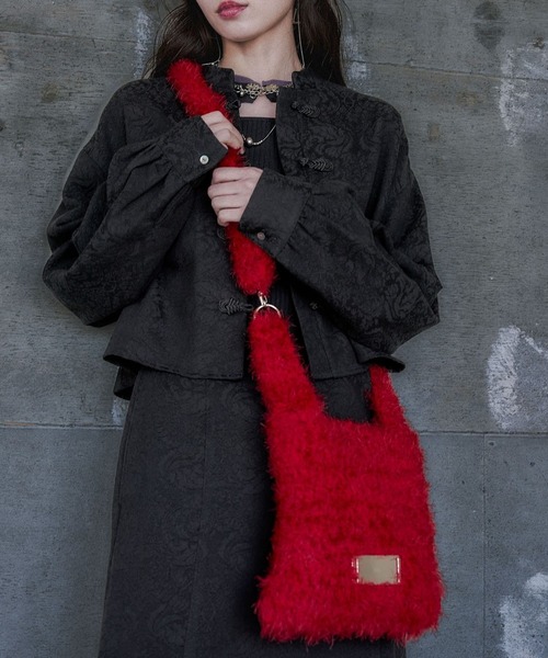 HARE(ハレ)の「シャギーニットミニバッグ(HARE)(ショルダーバッグ・レディース・イエロー/グレー/ブラック/レッド・FREE)」の1枚目の写真