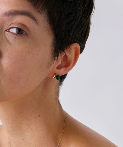 JUPITER(ジュピター)の「【K10】天然石フープフォルムピアス/オニキス/マラカイト<動画あり>(ピアス(両耳用)・レディース・グリーン/ブラック・FREE)」の10枚目の写真