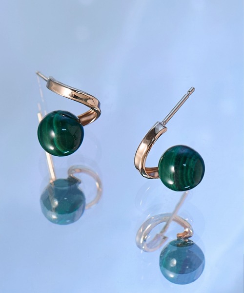 JUPITER(ジュピター)の「【K10】天然石フープフォルムピアス/オニキス/マラカイト<動画あり>(ピアス(両耳用)・レディース・グリーン/ブラック・FREE)」の16枚目の写真