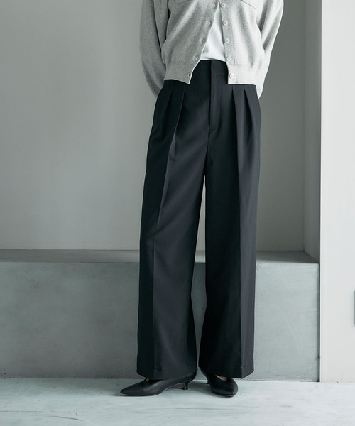 N.O.R.C（ノーク）の「ウォッシャブル2タックルーミーパンツ【CLEAN MOTION】（スラックス・レディース・ブラック/ブラウン/ストライプ・S/M/L）」の2枚目の写真