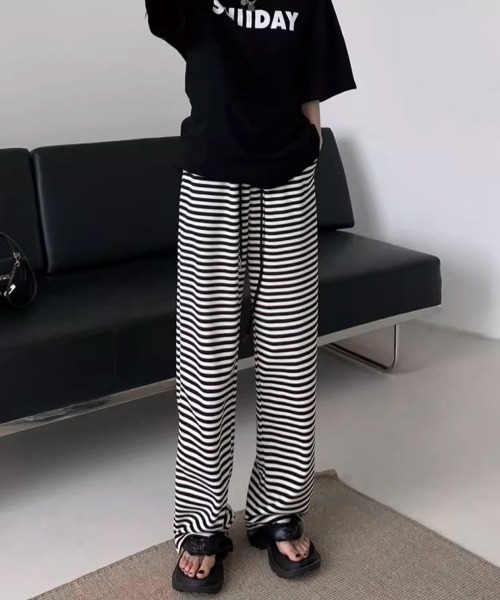 Miniministore(ミニミニストア)の「リラックスボーダーパンツウエスト紐韓国風(スラックス・レディース・ホワイト×ブラック・XL/S/L/M)」の21枚目の写真