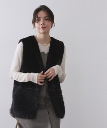 フェイクファー×フェイクボアドッキングジレ【洗濯機OK】