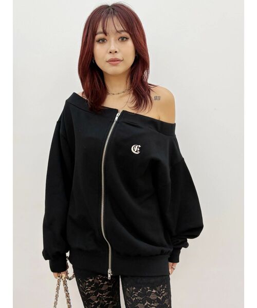 EVRIS（エヴリス）の「ジップアップオフショルトップス【セットアップ着用可能】（パーカー・レディース・パープル/ホワイト/ブラック/グレー・FREE）」の12枚目の写真