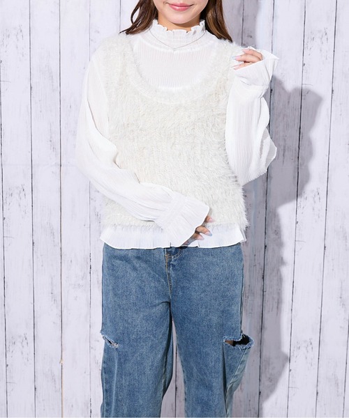 GORGE(ゴージ)の「《きらめきフェザー》レディース ラメ ニットベスト トレンド映え 秋冬(ベスト・レディース・チャコール/ブラウン/アイボリー・F)」の7枚目の写真