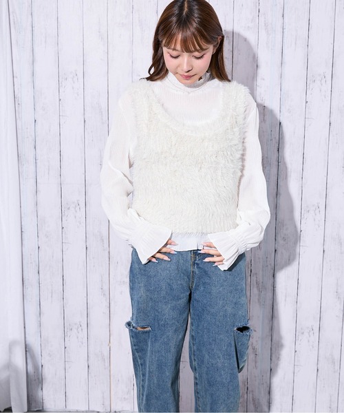 GORGE(ゴージ)の「《きらめきフェザー》レディース ラメ ニットベスト トレンド映え 秋冬(ベスト・レディース・チャコール/ブラウン/アイボリー・F)」の8枚目の写真