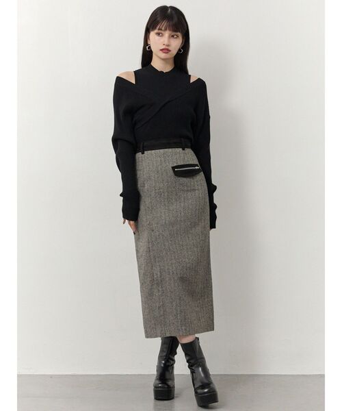 MURUA（ムルーア）の「MIXパターンスリットナロースカート（スカート・レディース・ブラック/ブラウン・1/2）」の4枚目の写真