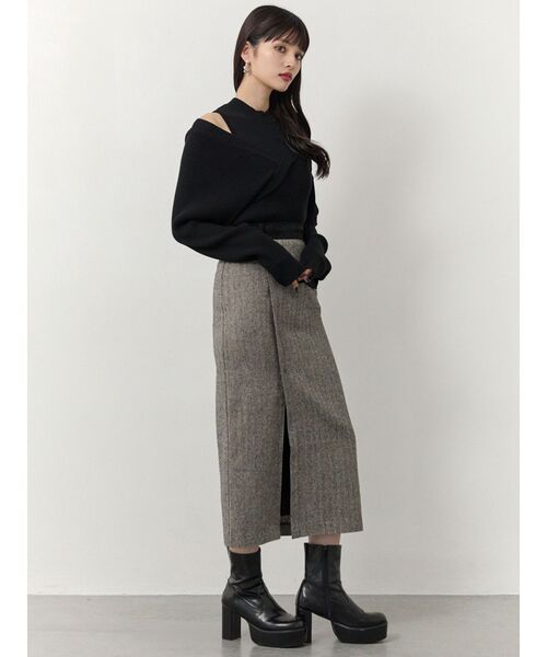 MURUA（ムルーア）の「MIXパターンスリットナロースカート（スカート・レディース・ブラック/ブラウン・1/2）」の5枚目の写真