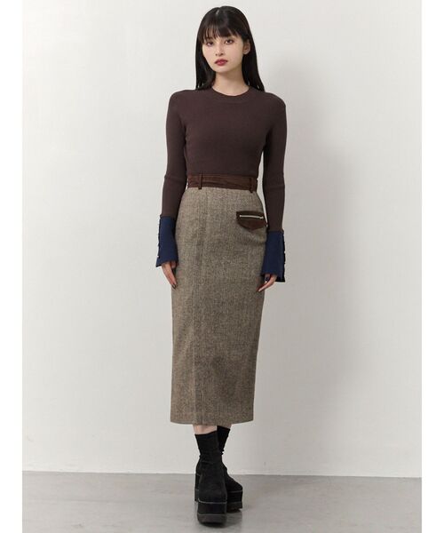 MURUA（ムルーア）の「MIXパターンスリットナロースカート（スカート・レディース・ブラック/ブラウン・1/2）」の7枚目の写真