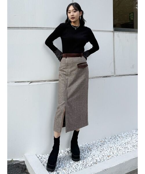 MURUA（ムルーア）の「MIXパターンスリットナロースカート（スカート・レディース・ブラック/ブラウン・1/2）」の13枚目の写真