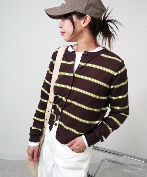 gossara（ゴサラ）の「ボーダークルーネックCD（カーディガン/ボレロ・レディース・ブラウン/グレー/アイボリー・FREE）」の3枚目の写真