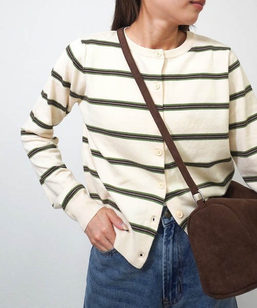 gossara（ゴサラ）の「ボーダークルーネックCD（カーディガン/ボレロ・レディース・ブラウン/グレー/アイボリー・FREE）」の5枚目の写真