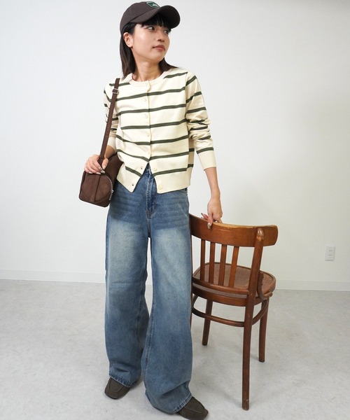 gossara（ゴサラ）の「ボーダークルーネックCD（カーディガン/ボレロ・レディース・ブラウン/グレー/アイボリー・FREE）」の7枚目の写真