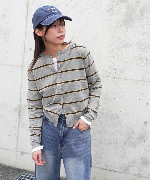 gossara（ゴサラ）の「ボーダークルーネックCD（カーディガン/ボレロ・レディース・ブラウン/グレー/アイボリー・FREE）」の10枚目の写真