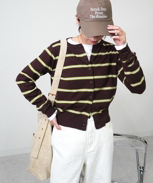 gossara（ゴサラ）の「ボーダークルーネックCD（カーディガン/ボレロ・レディース・ブラウン/グレー/アイボリー・FREE）」の16枚目の写真