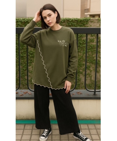 WORLD WIDE LOVE!(ワールドワイドラブ)の「TC裏毛メロートップス(スウェット・レディース・トップグレー/ブラック/カーキ・1)」の1枚目の写真