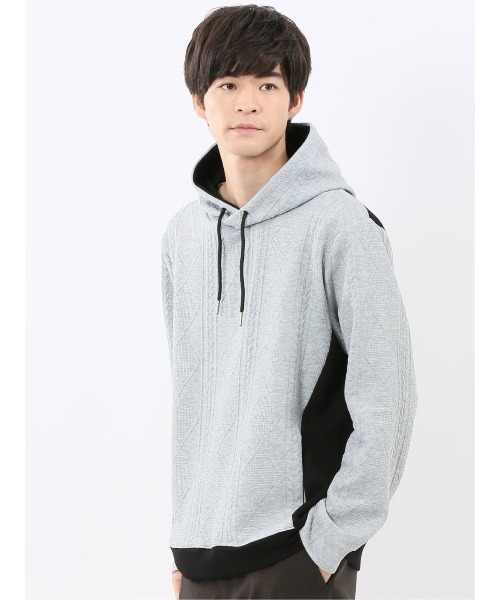 m.f.editorial（エムエフエディトリアル）の「【ストレッチ】m.f.エディトリアル メンズ ふくれジャガード 切替 長袖プルパーカー（パーカー・メンズ・ブラック/グレー系その他2・MEDIUM/LARGE/X-LARGE）」の2枚目の写真