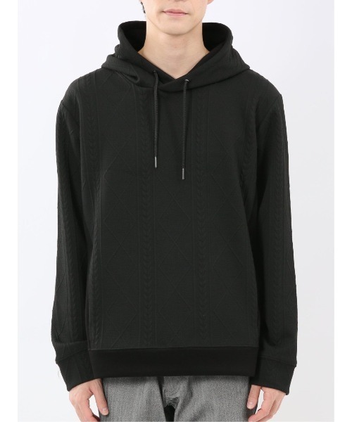 m.f.editorial（エムエフエディトリアル）の「【ストレッチ】m.f.エディトリアル メンズ ふくれジャガード 切替 長袖プルパーカー（パーカー・メンズ・ブラック/グレー系その他2・MEDIUM/LARGE/X-LARGE）」の5枚目の写真