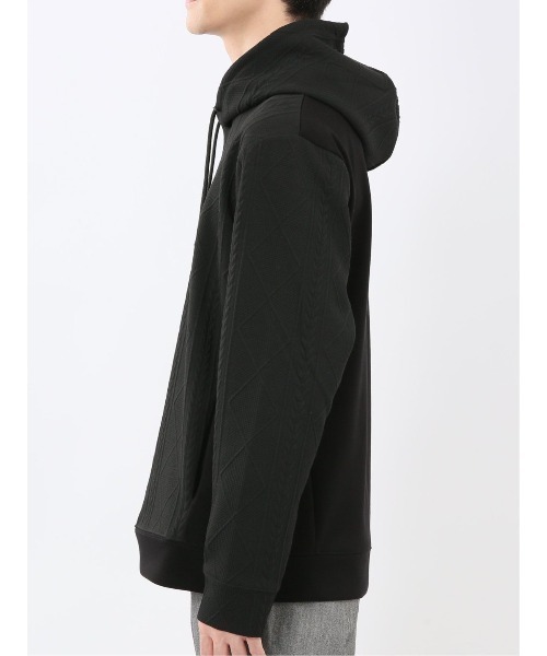 m.f.editorial（エムエフエディトリアル）の「【ストレッチ】m.f.エディトリアル メンズ ふくれジャガード 切替 長袖プルパーカー（パーカー・メンズ・ブラック/グレー系その他2・MEDIUM/LARGE/X-LARGE）」の6枚目の写真