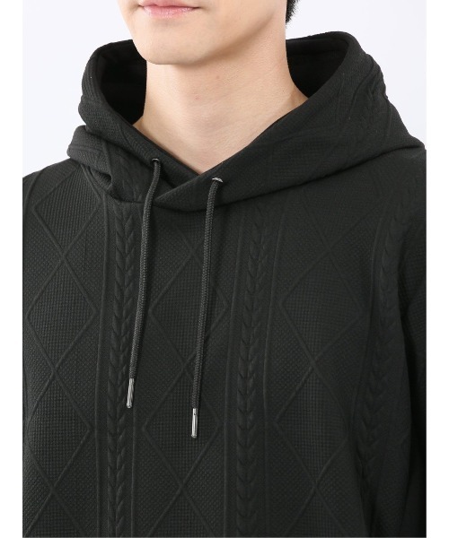 m.f.editorial（エムエフエディトリアル）の「【ストレッチ】m.f.エディトリアル メンズ ふくれジャガード 切替 長袖プルパーカー（パーカー・メンズ・ブラック/グレー系その他2・MEDIUM/LARGE/X-LARGE）」の8枚目の写真