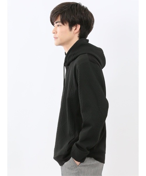 m.f.editorial（エムエフエディトリアル）の「【ストレッチ】m.f.エディトリアル メンズ ふくれジャガード 切替 長袖プルパーカー（パーカー・メンズ・ブラック/グレー系その他2・MEDIUM/LARGE/X-LARGE）」の10枚目の写真