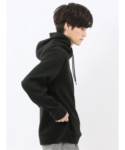 m.f.editorial（エムエフエディトリアル）の「【ストレッチ】m.f.エディトリアル メンズ ふくれジャガード 切替 長袖プルパーカー（パーカー・メンズ・ブラック/グレー系その他2・MEDIUM/LARGE/X-LARGE）」の12枚目の写真