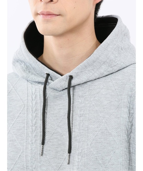 m.f.editorial（エムエフエディトリアル）の「【ストレッチ】m.f.エディトリアル メンズ ふくれジャガード 切替 長袖プルパーカー（パーカー・メンズ・ブラック/グレー系その他2・MEDIUM/LARGE/X-LARGE）」の18枚目の写真