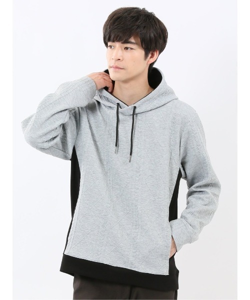 m.f.editorial（エムエフエディトリアル）の「【ストレッチ】m.f.エディトリアル メンズ ふくれジャガード 切替 長袖プルパーカー（パーカー・メンズ・ブラック/グレー系その他2・MEDIUM/LARGE/X-LARGE）」の20枚目の写真