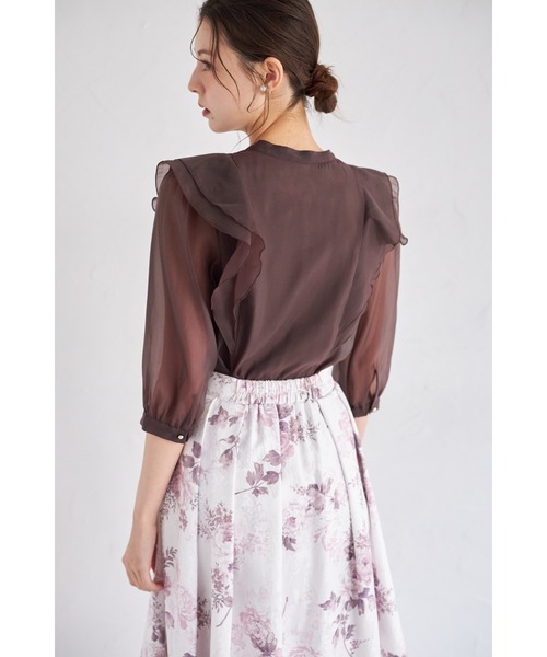 tocco closet(トッコ クローゼット)の「ラッフルフリルキーネック七分袖ブラウス(シャツ/ブラウス・レディース・オフホワイト/ブラウン/ピンク・M)」の14枚目の写真