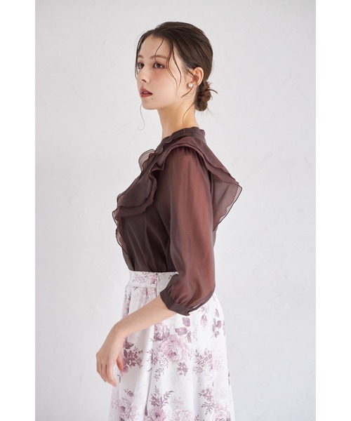 tocco closet(トッコ クローゼット)の「ラッフルフリルキーネック七分袖ブラウス(シャツ/ブラウス・レディース・オフホワイト/ブラウン/ピンク・M)」の15枚目の写真