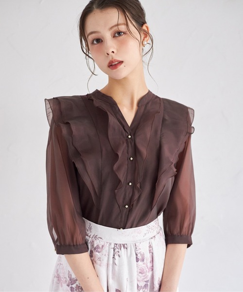 tocco closet(トッコ クローゼット)の「ラッフルフリルキーネック七分袖ブラウス(シャツ/ブラウス・レディース・オフホワイト/ブラウン/ピンク・M)」の12枚目の写真