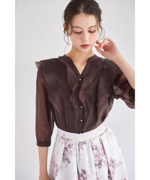 tocco closet(トッコ クローゼット)の「ラッフルフリルキーネック七分袖ブラウス(シャツ/ブラウス・レディース・オフホワイト/ブラウン/ピンク・M)」の16枚目の写真