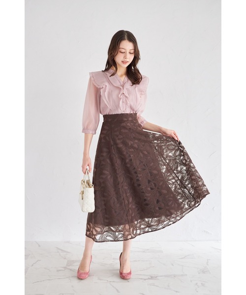 tocco closet(トッコ クローゼット)の「ラッフルフリルキーネック七分袖ブラウス(シャツ/ブラウス・レディース・オフホワイト/ブラウン/ピンク・M)」の17枚目の写真