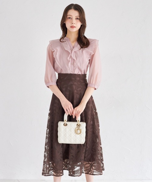 tocco closet(トッコ クローゼット)の「ラッフルフリルキーネック七分袖ブラウス(シャツ/ブラウス・レディース・オフホワイト/ブラウン/ピンク・M)」の18枚目の写真
