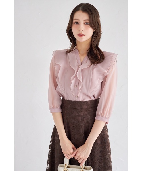 tocco closet(トッコ クローゼット)の「ラッフルフリルキーネック七分袖ブラウス(シャツ/ブラウス・レディース・オフホワイト/ブラウン/ピンク・M)」の22枚目の写真