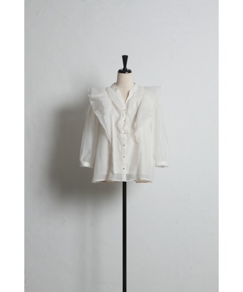 tocco closet(トッコ クローゼット)の「ラッフルフリルキーネック七分袖ブラウス(シャツ/ブラウス・レディース・オフホワイト/ブラウン/ピンク・M)」の21枚目の写真