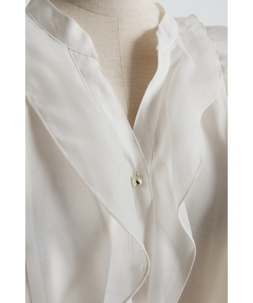 tocco closet(トッコ クローゼット)の「ラッフルフリルキーネック七分袖ブラウス(シャツ/ブラウス・レディース・オフホワイト/ブラウン/ピンク・M)」の5枚目の写真