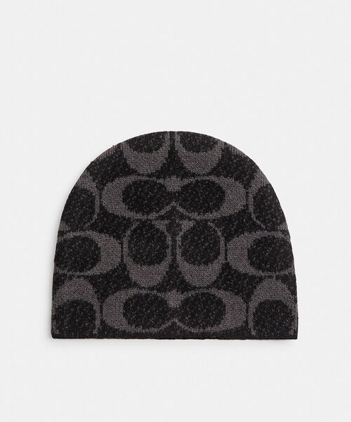 COACH　ディノプリント　ビーニーキャップ COACH（コーチ）の「マキシ シグネチャー ニット ビーニー（ニット