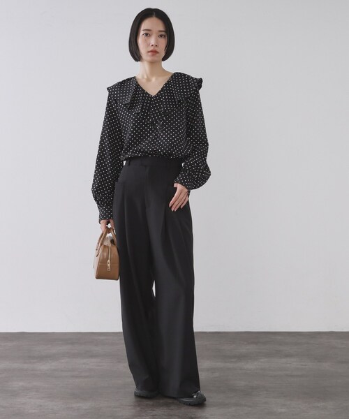 OPAQUE.CLIP（オペークドットクリップ）の「タックデザインワイドパンツ【洗濯機OK】（その他パンツ・レディース・ブラック/ブラウン系その他・36/38/40）」の4枚目の写真