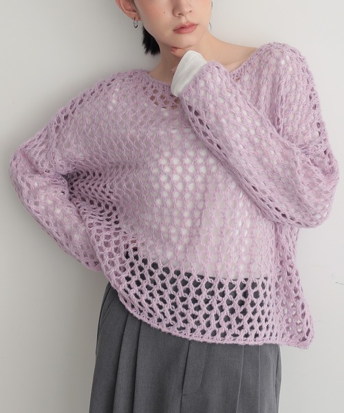 for/c(フォーシー)の「モヘアライクヘアリーメッシュニット【サスティナブル】(ニット/セーター・レディース・オフホワイト/グレー/ピンク・M/L)」の3枚目の写真