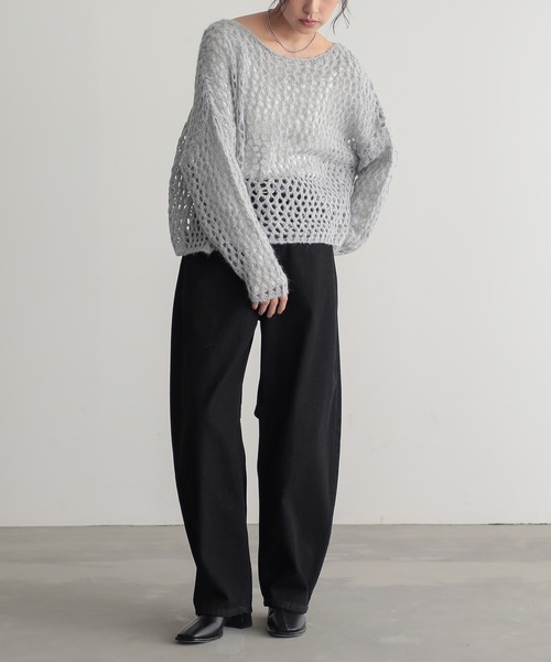 for/c(フォーシー)の「モヘアライクヘアリーメッシュニット【サスティナブル】(ニット/セーター・レディース・オフホワイト/グレー/ピンク・M/L)」の9枚目の写真